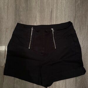 Bebe Black High-Waist Shorts with Silver Front Zippers